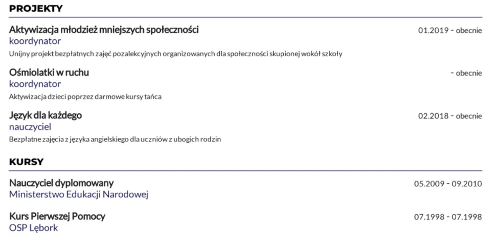 CV sekcje prawo jazdy