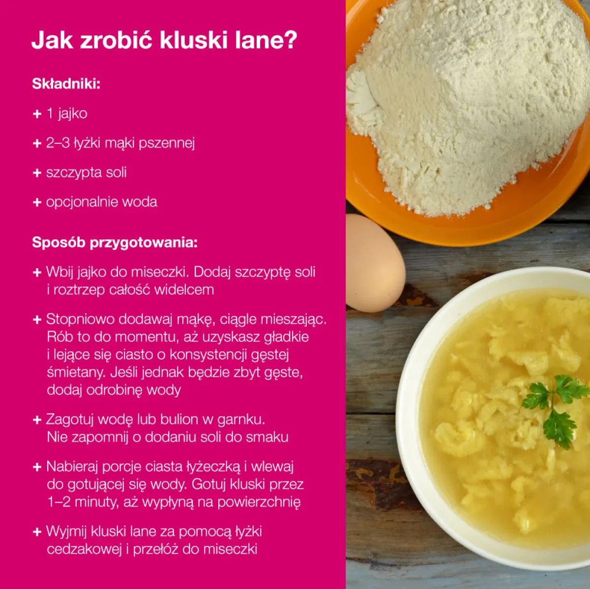 składniki na lane kluski jajka mąka s&oacute;l