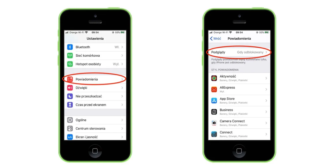 ustawienia powiadomień iphone