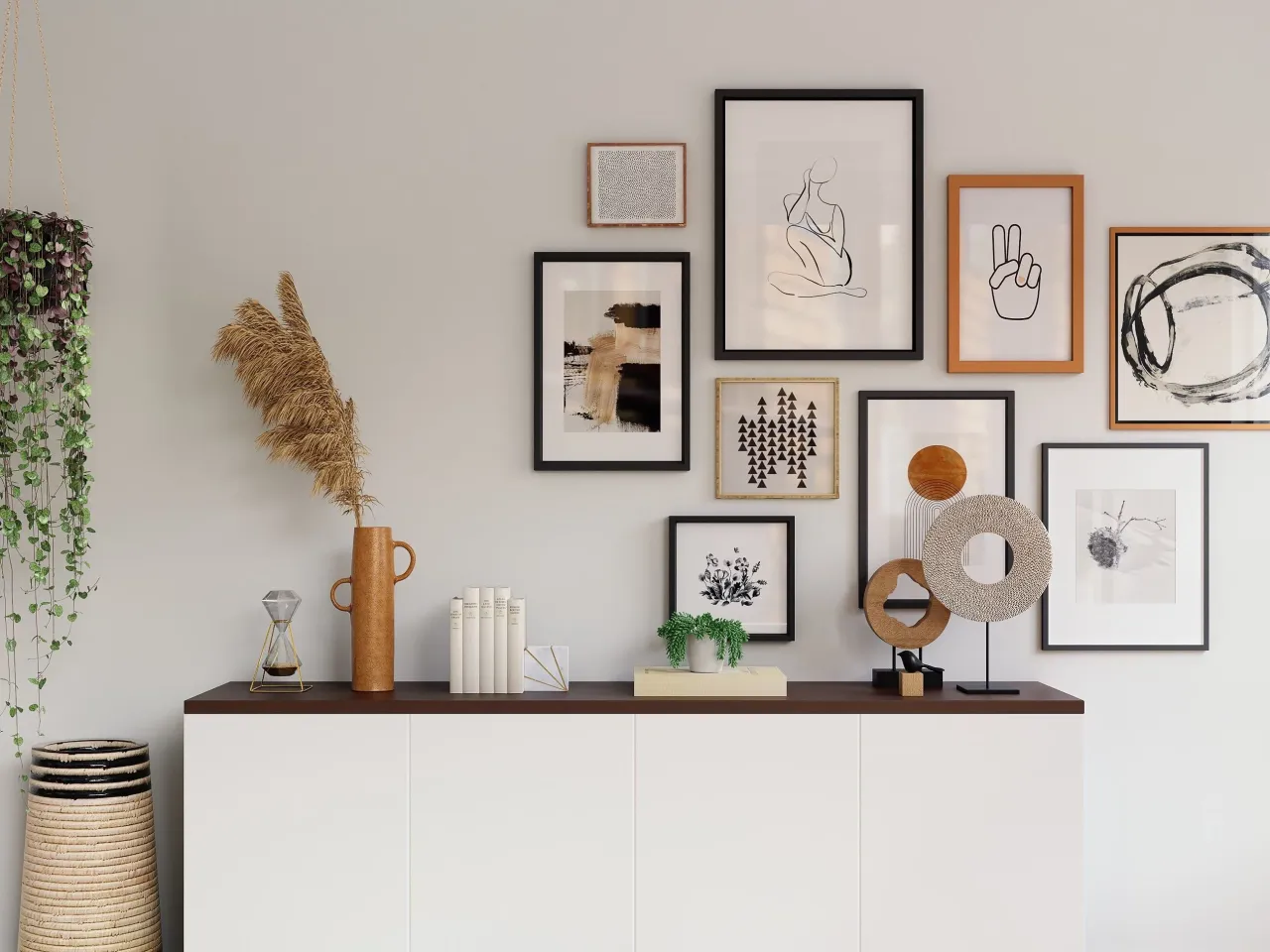 dekoracje ściany nad komodą inspiracje