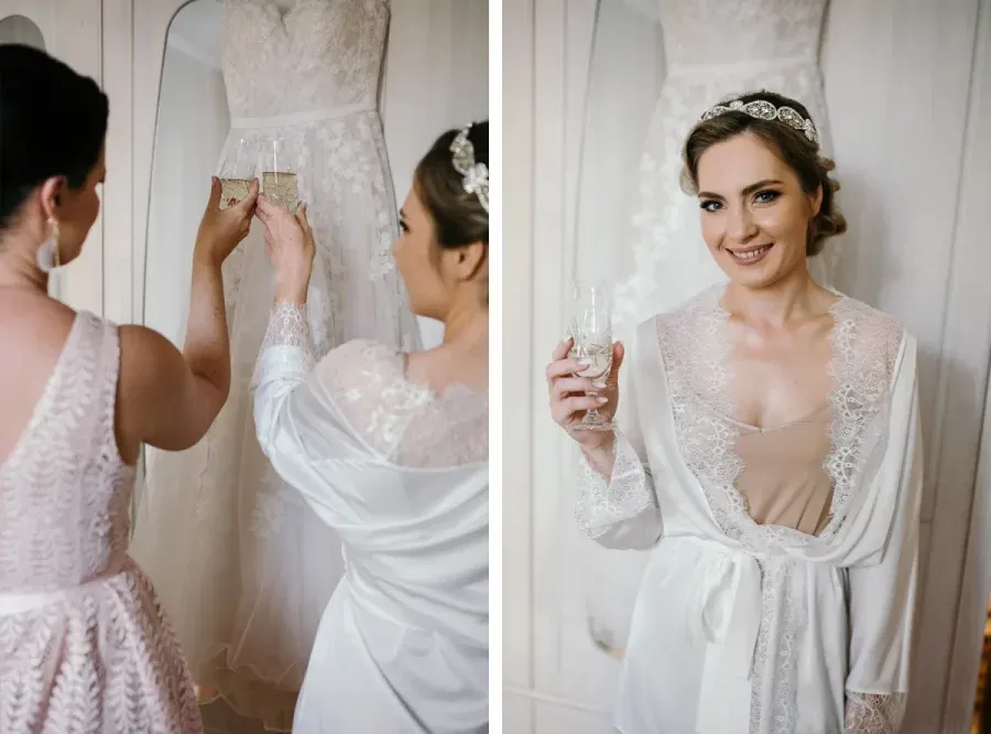 panna młoda przygotowująca się do ślubu detale sukni i biżuterii