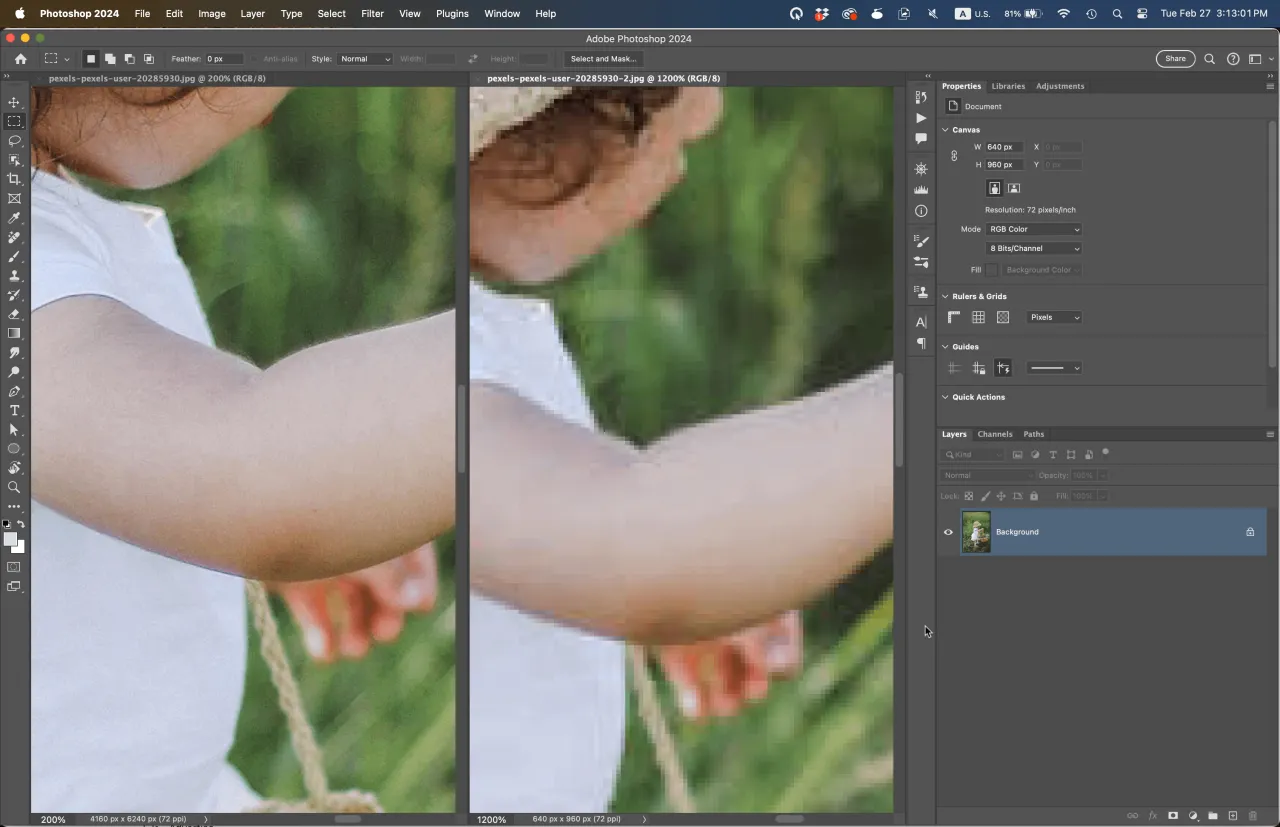 Porównanie obrazu przed i po resampling photoshop
