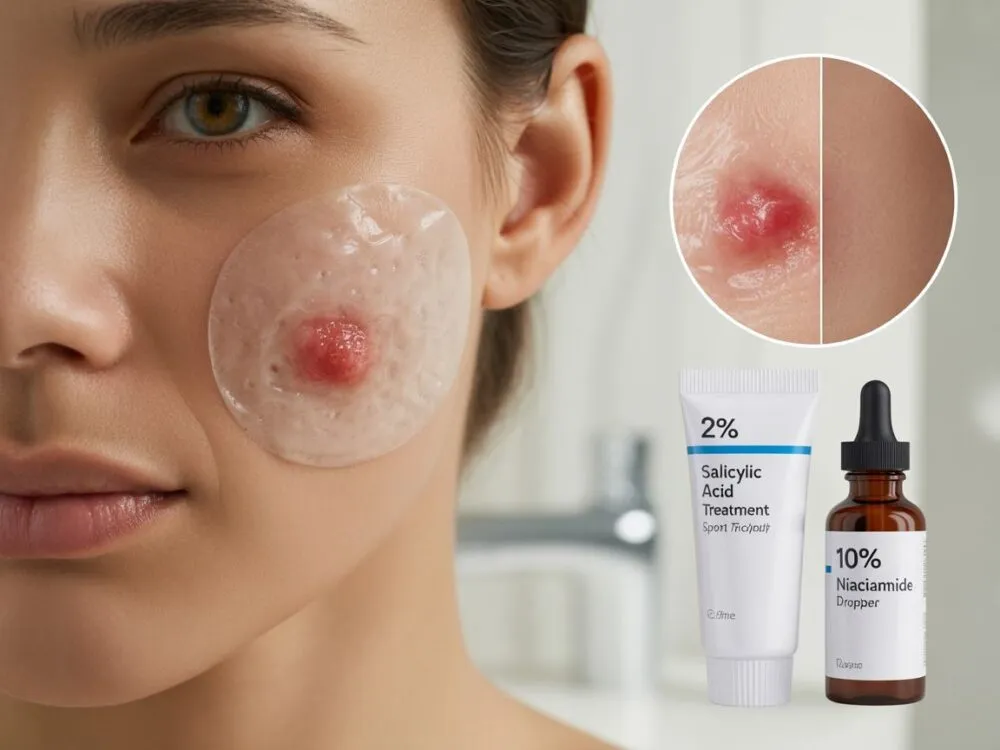 Zimny okład na pryszcza przed i po