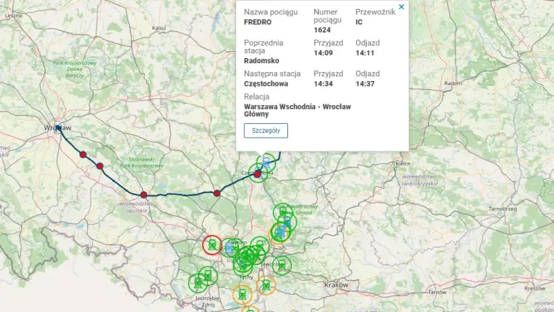Mapa pociągów na żywo Portal Pasażera