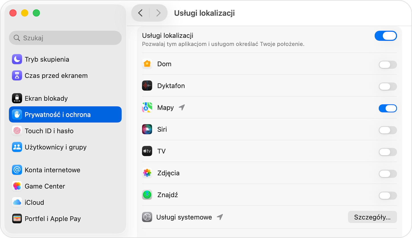 Ustawienia iPhone: Prywatność i ochrona > Usługi lokalizacji. Tu dowiesz się, jak włączyć lokalizację w przeglądarce iPhone.