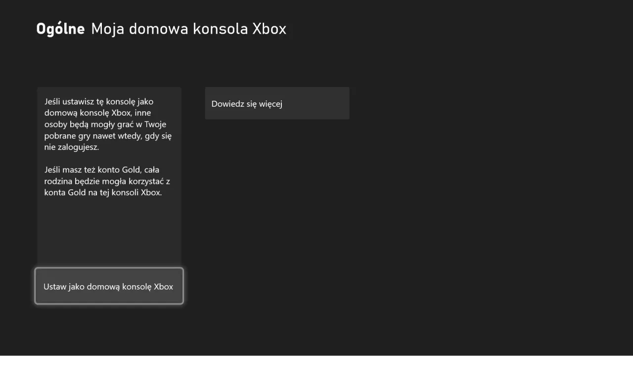 Xbox konsola domowa ustawienia