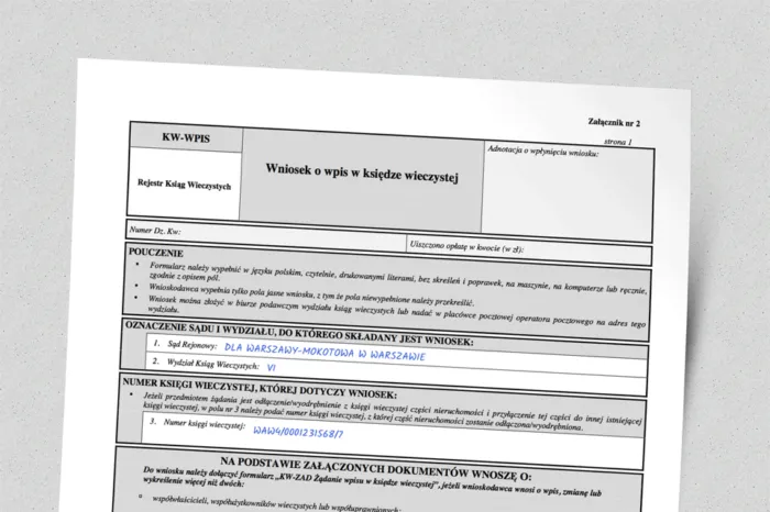 wniosek sądowy opłaty księga wieczysta