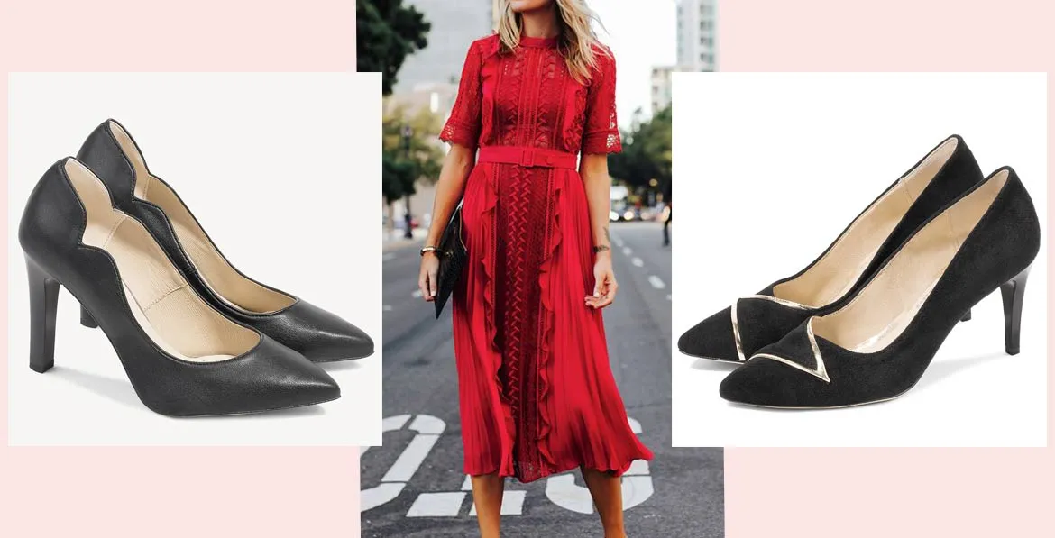 Czarne szpilki do czerwonej sukienki stylizacje