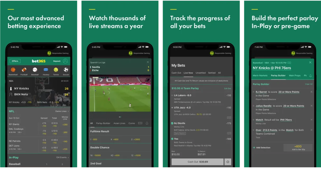 Interfaz streaming baloncesto Bet365