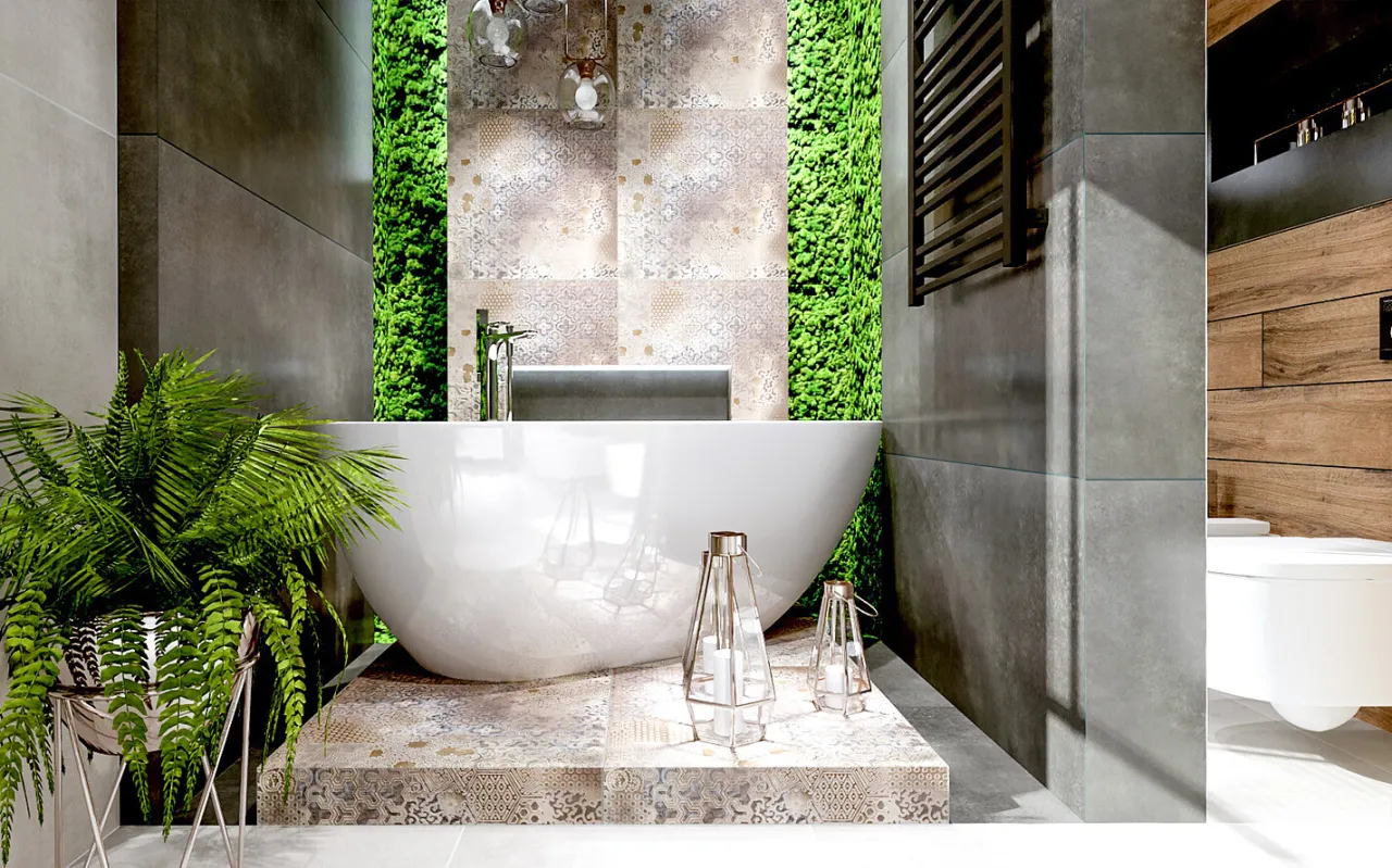 zielona łazienka inspiracje, łazienka z roślinami