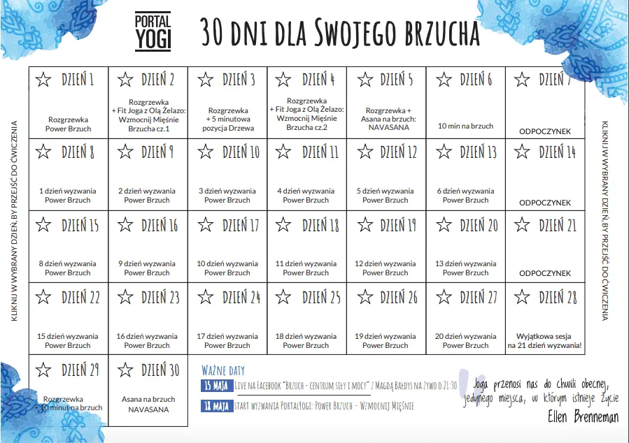 Plan treningowy szpagat 30 dni, kalendarz ćwiczeń