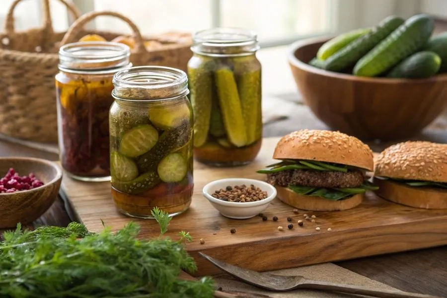 różne rodzaje ogórków do burgera