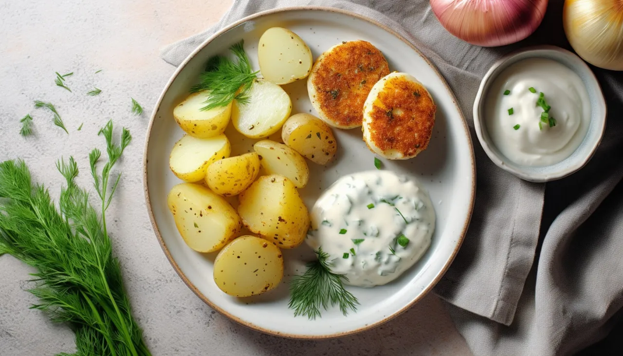 Chrupiące kotlety jajeczne z ziemniakami i sur&oacute;wką