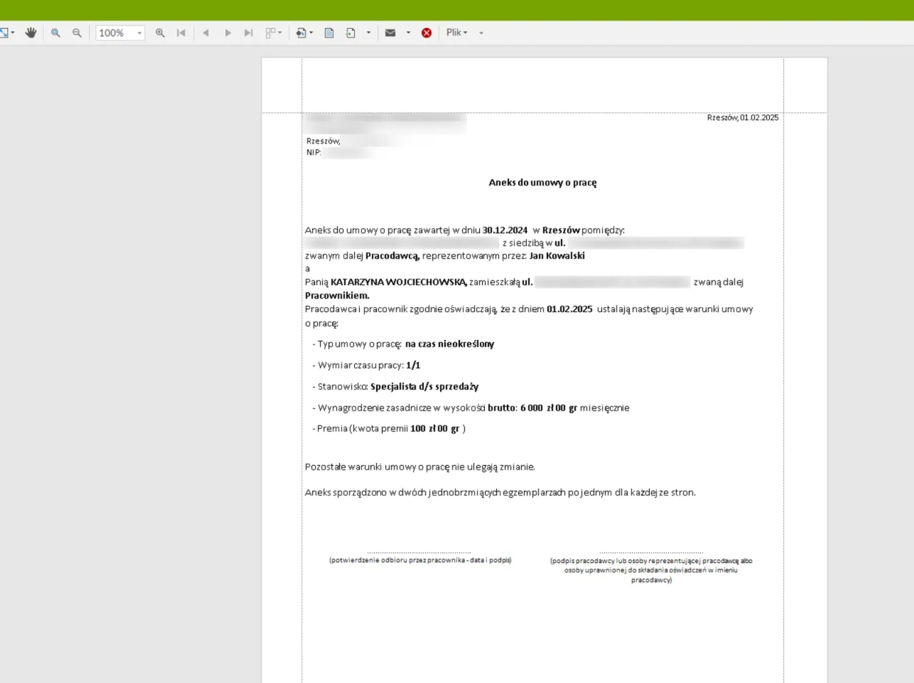 wzór aneksu do umowy o pracę oddelegowanie pracownika