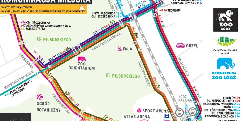 Orientarium Łódź dojazd parking komunikacja miejska