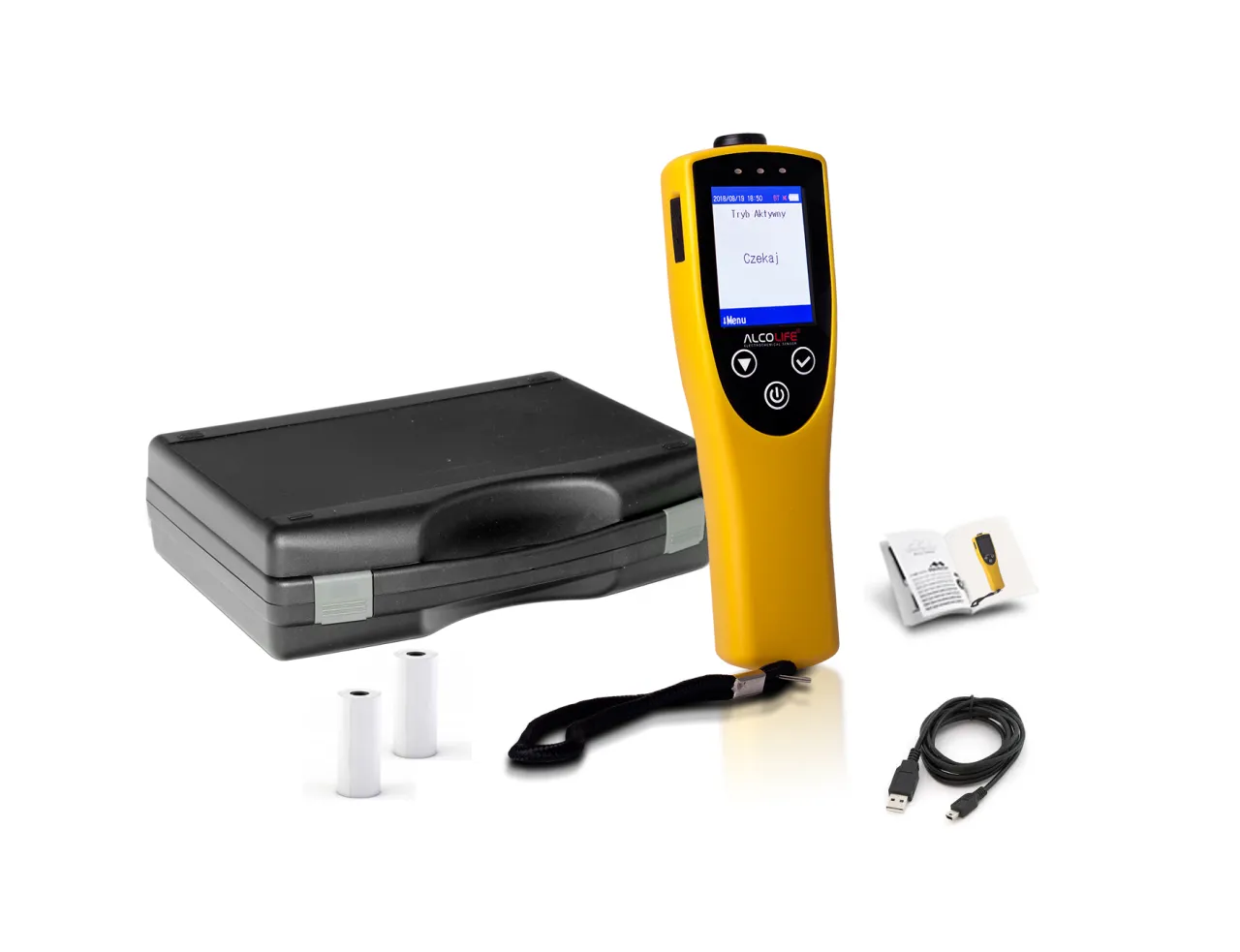 alkomat z wyświetlaczem i certyfikatami