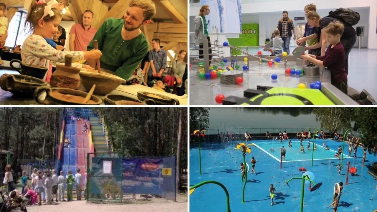 Wesołe atrakcje dla dzieci kujawsko pomorskie: warsztaty, interaktywne zabawy, zjeżdżalnia i wodny plac zabaw.