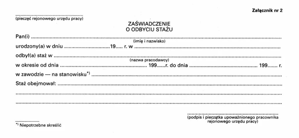 Dokumenty urzędu pracy i stypendium stażowe