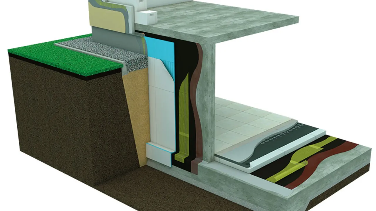 Przekrój pokazuje, jaka izolacja na fundament jest kluczowa dla ochrony przed wilgocią i zimnem. Warstwy izolacyjne chronią budynek.