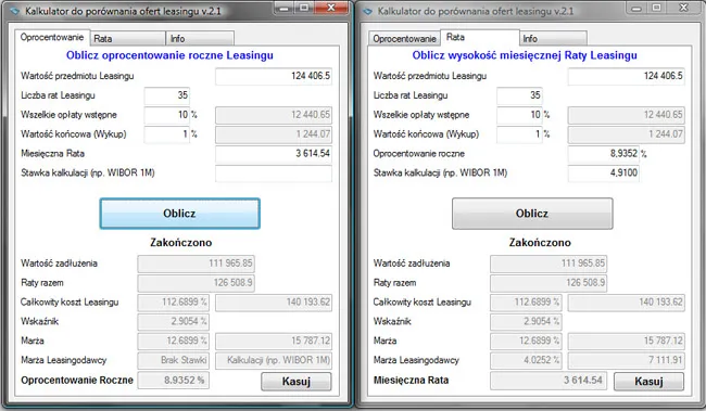 kalkulacja kosztów leasingu koparki vs zakup
