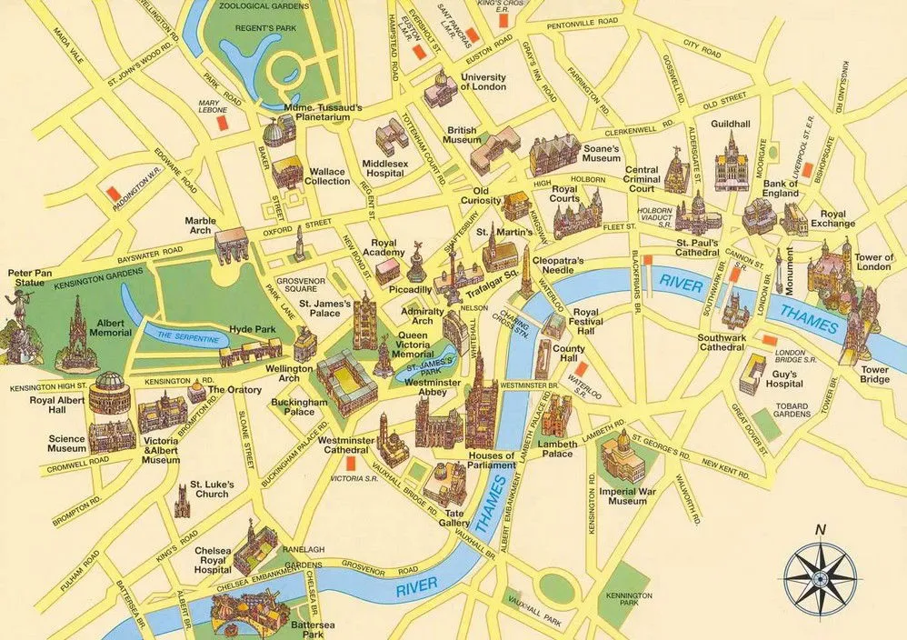 Mappa turistica di Londra con percorsi suggeriti