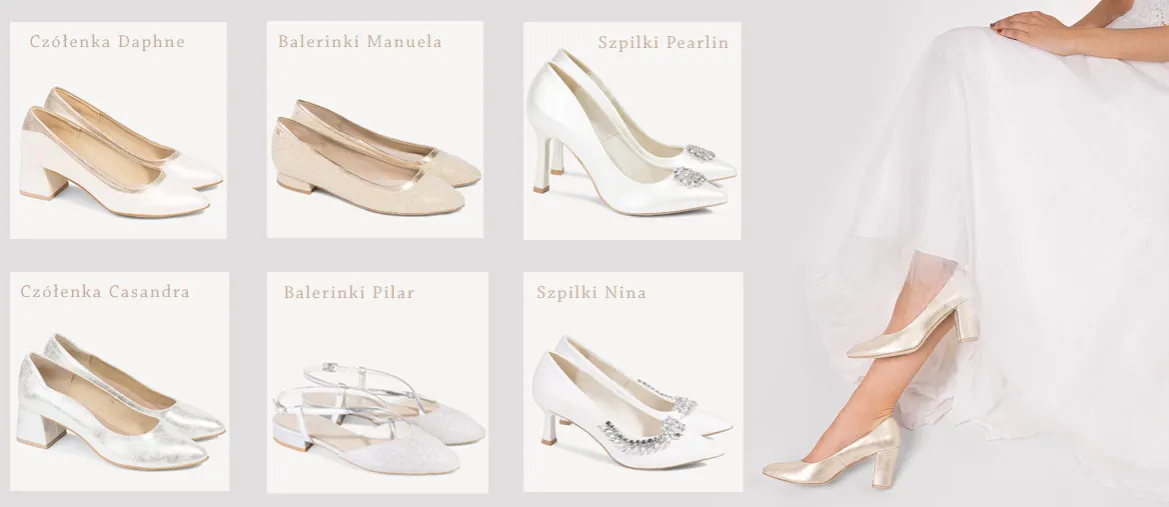 różne typy obcasów ślubnych