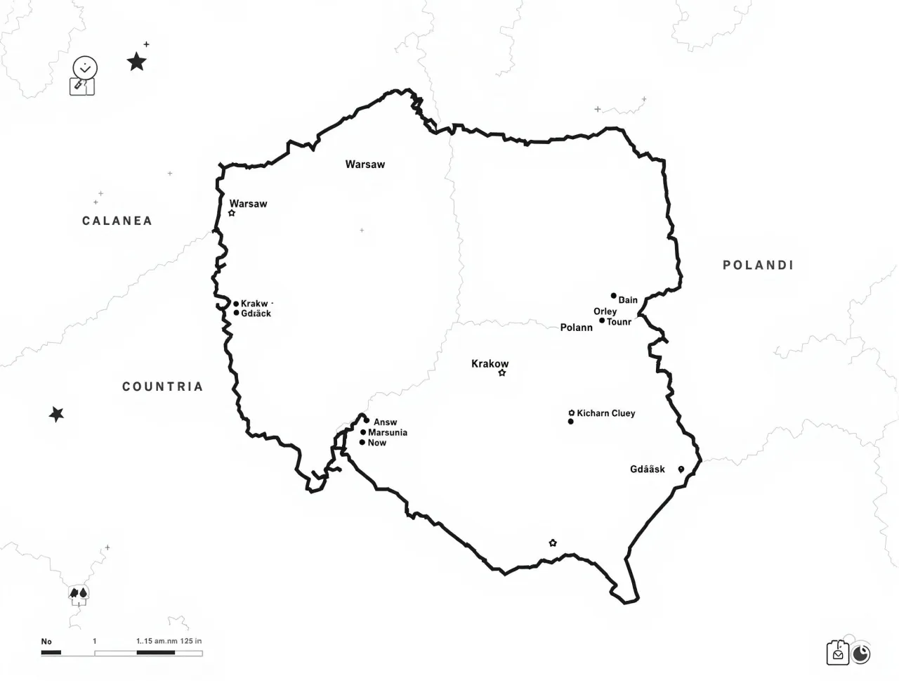Mapa Polski regiony turystyczne i miasta