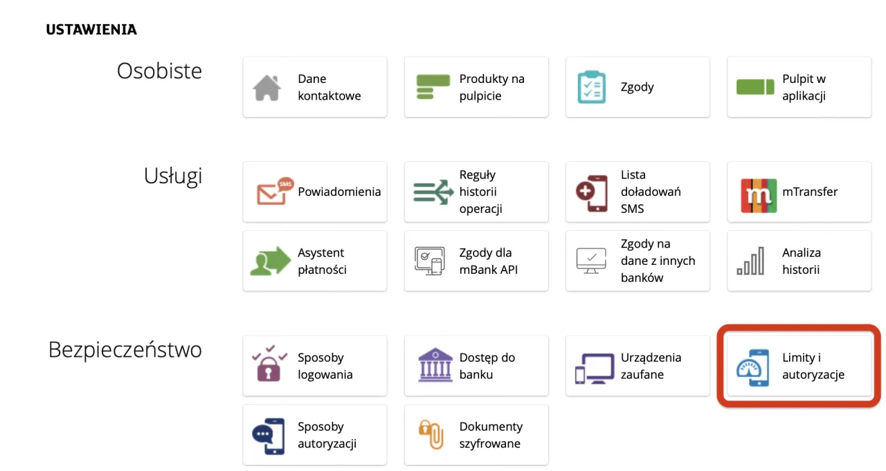Ustawienia mBank: Limity i autoryzacje. Tutaj dowiesz się, jak zmienic limit karty mbank.