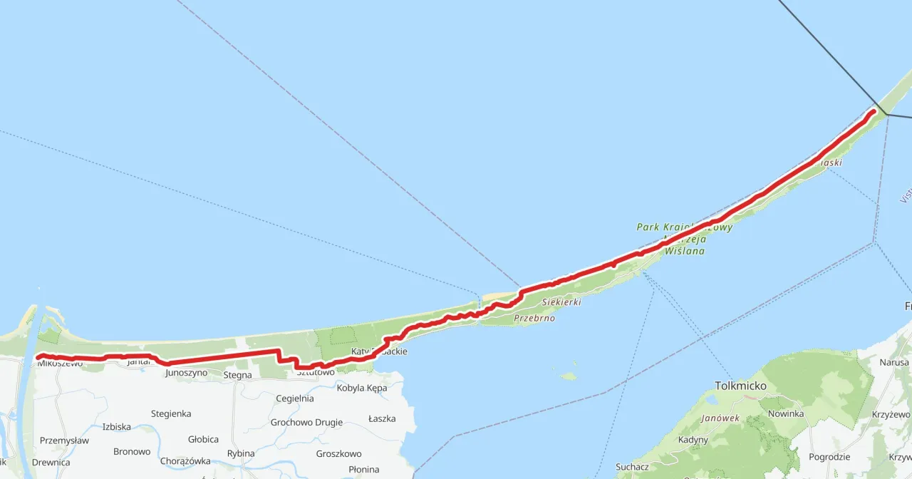 Mapa trasy rowerowej R10 Mierzeja Wiślana