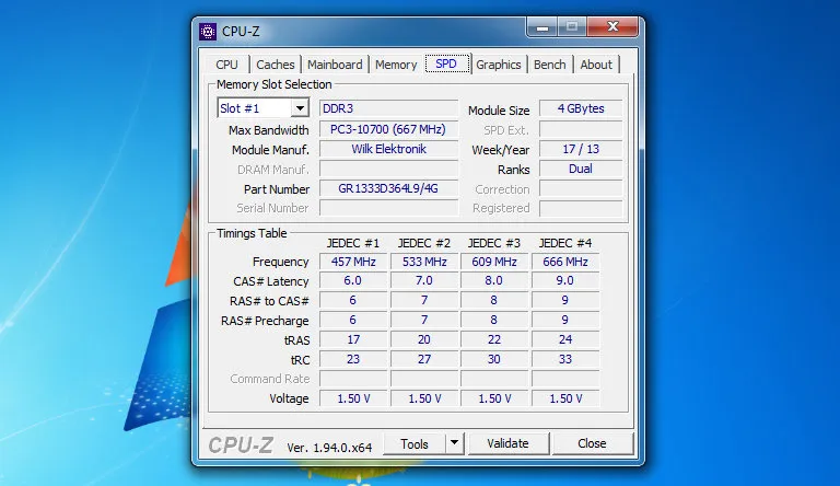 CPU-Z zakładka Memory i SPD