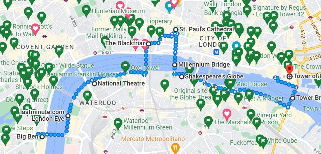 Mapa stref komunikacyjnych Londynu z głównymi atrakcjami