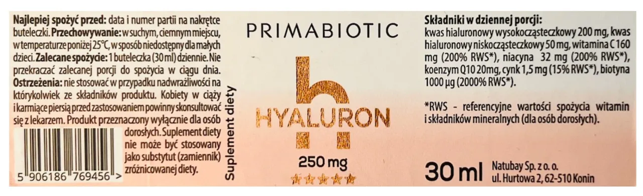 etykieta suplementu kwas hialuronowy
