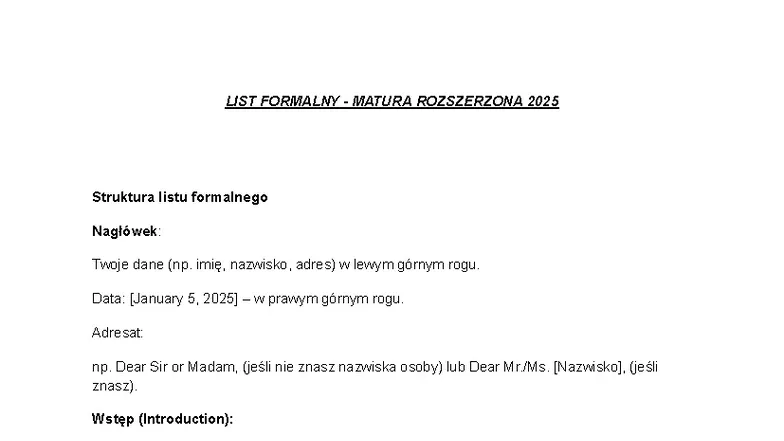 przykładowa struktura oświadczenia formalnego