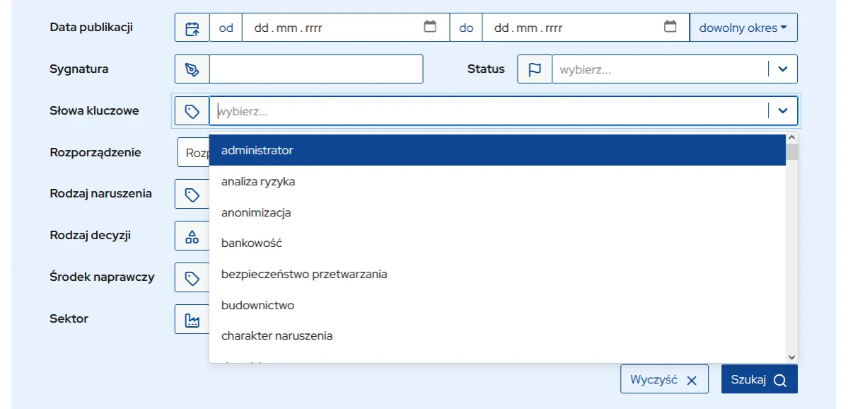 Interfejs wyszukiwania na Portalu Orzeczeń Sąd&oacute;w Powszechnych
