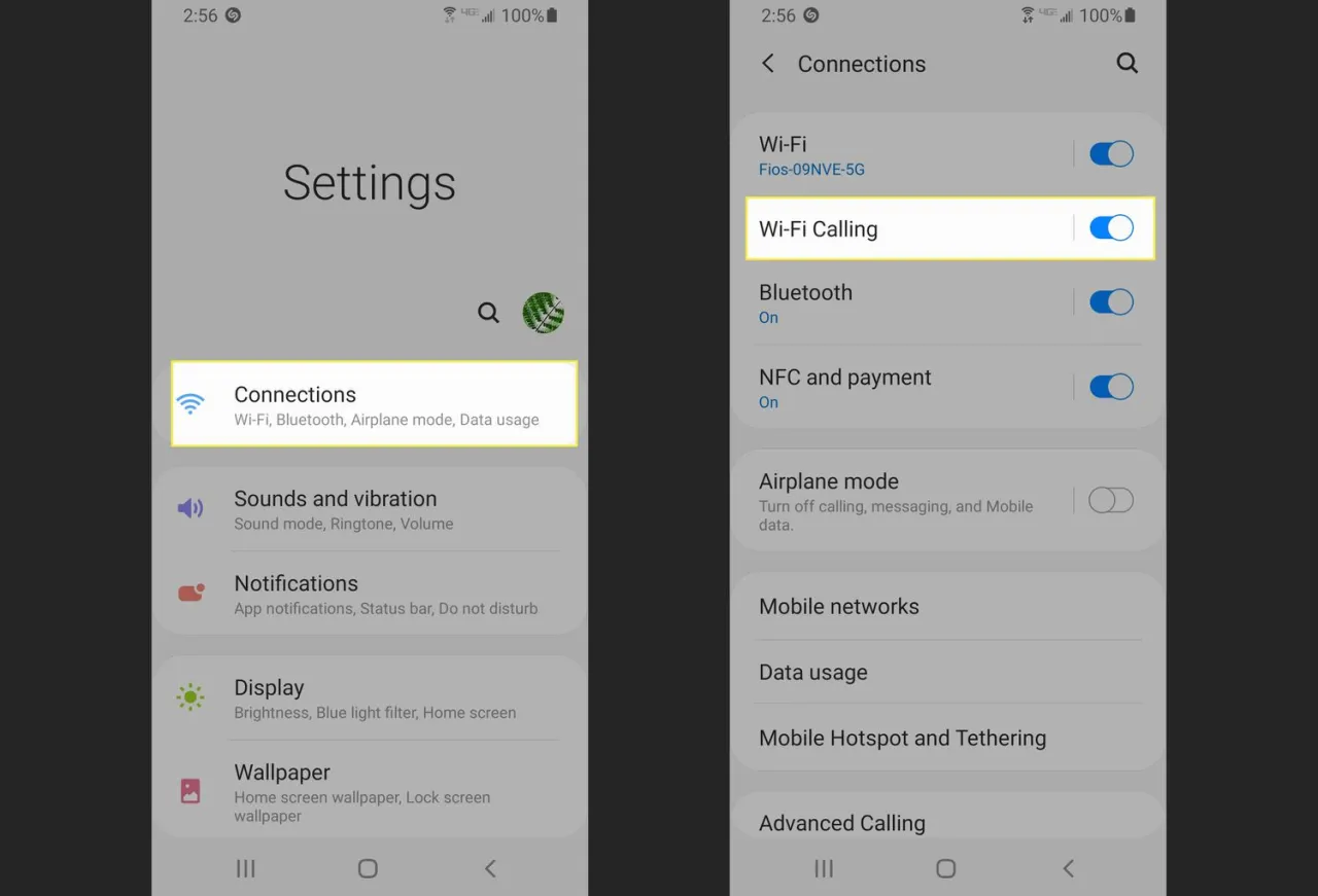 Android Wi-Fi Calling settings