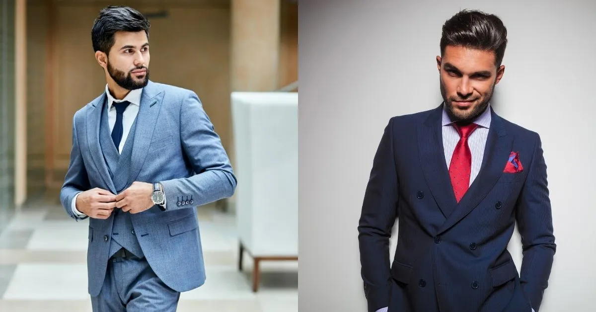 Męskie garnitury na chrzciny granatowy szary beżowy