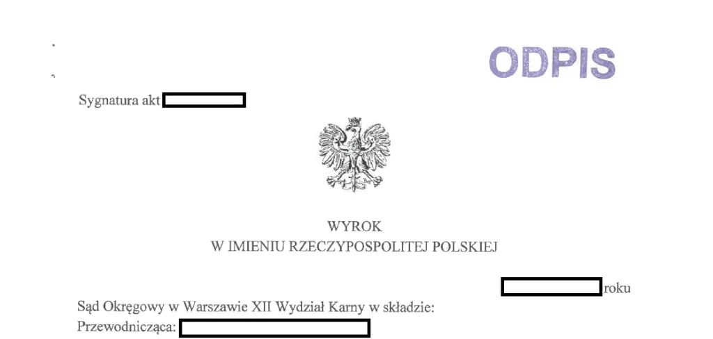 rodzaje odpisów wyroku pieczęcie sądowe