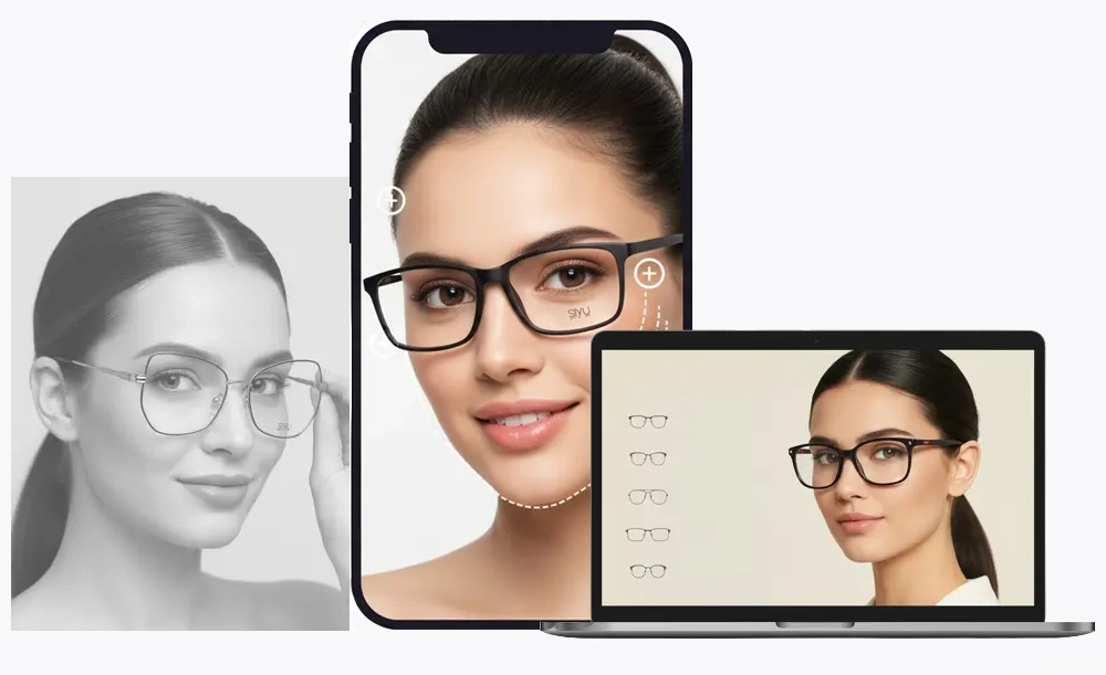 osoba przymierzająca okulary u optyka, profesjonalne dopasowanie okular&oacute;w