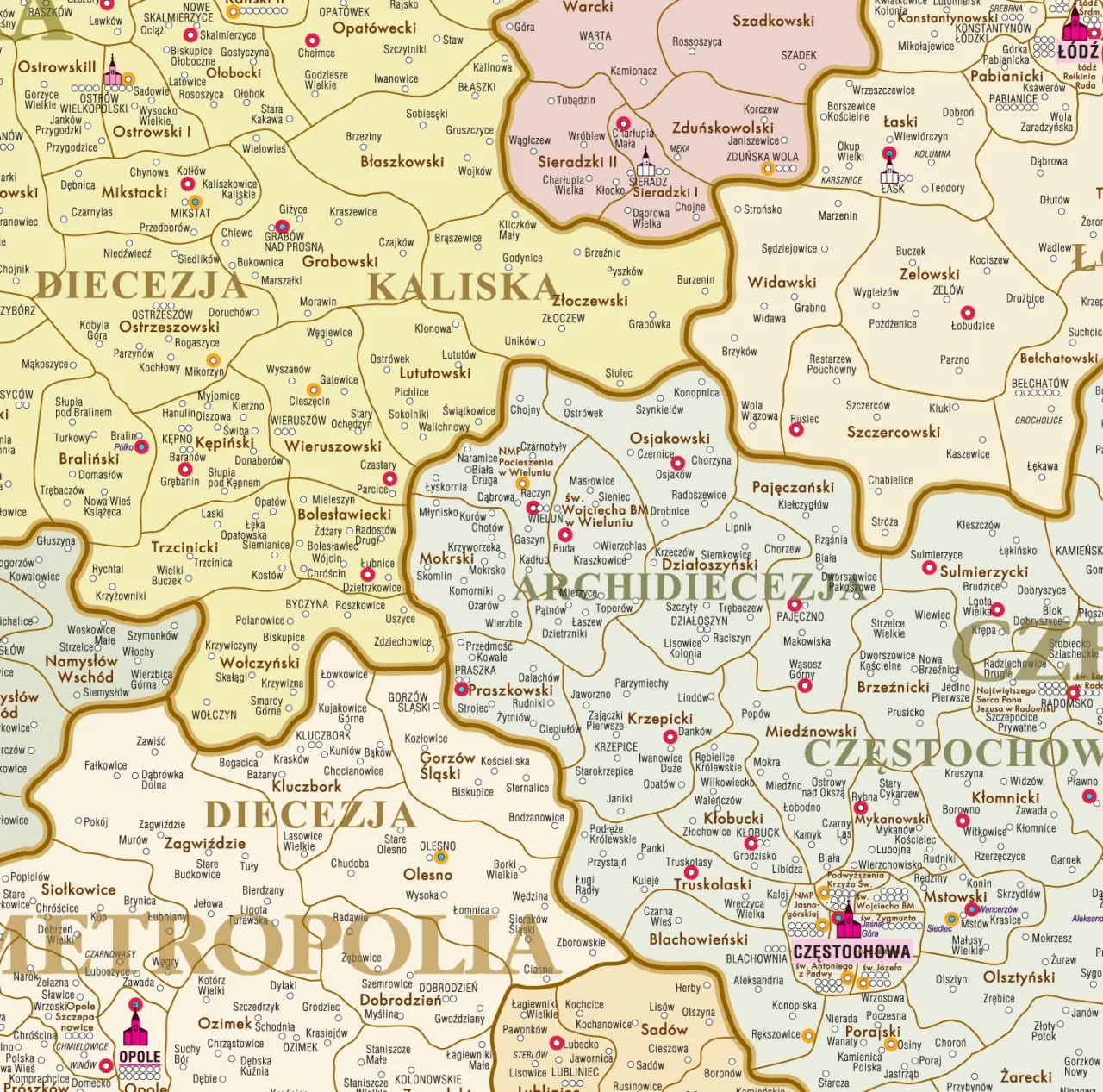 Mapa Polski z archidiecezjami