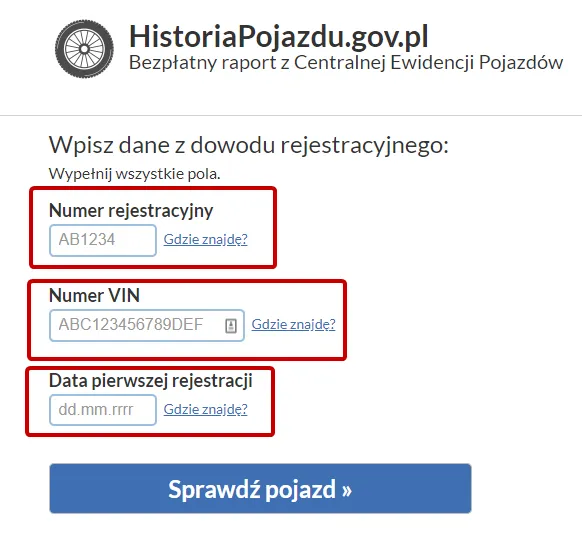 raport historia pojazdu gov.pl data badania technicznego