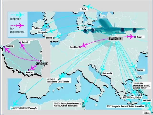 Mapa połączeń lotniczych Lublin city break