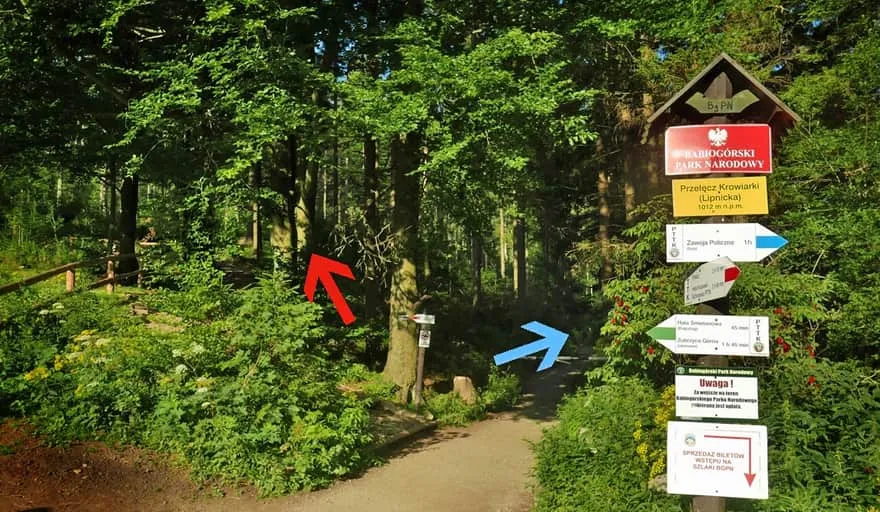 Przełęcz Krowiarki parking szlak czerwony