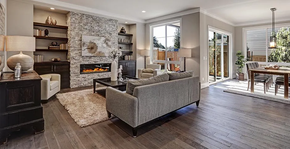 salon z ciemną podłogą jasne ściany inspiracje