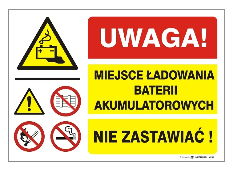 niebezpieczne ładowanie akumulatora ostrzeżenie