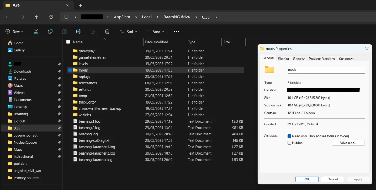 BeamNG.drive folder mods