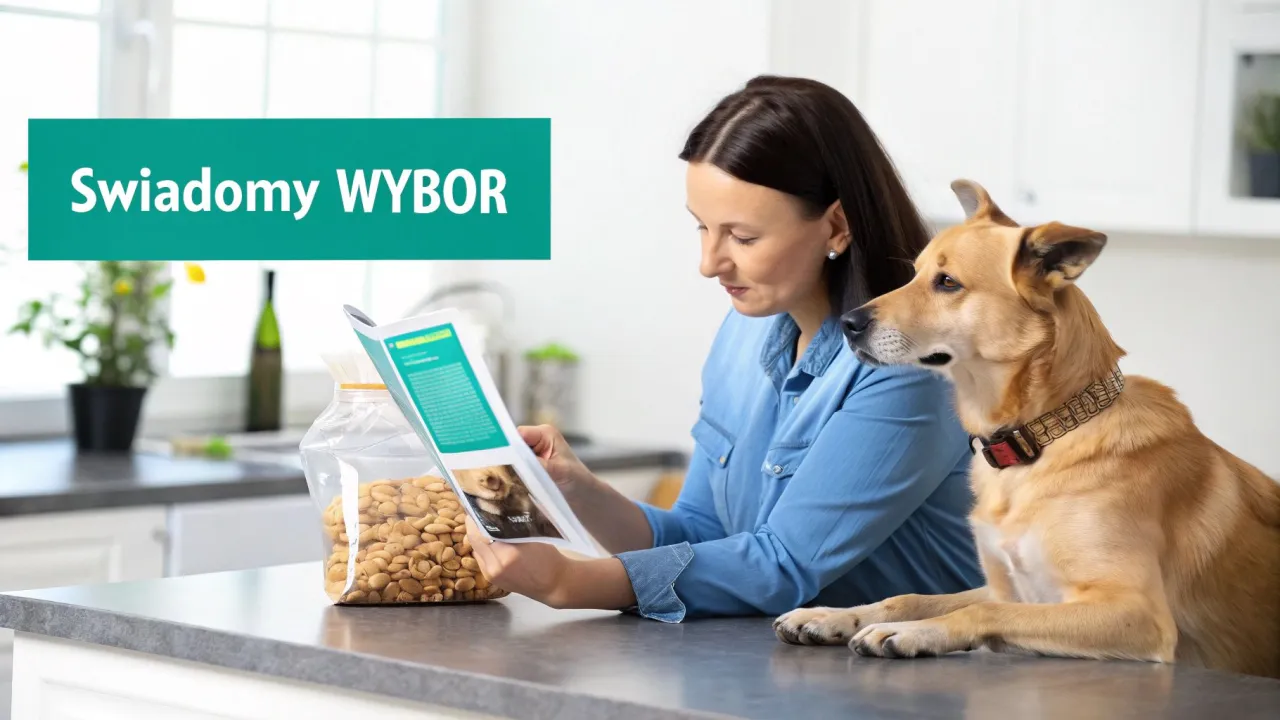 Właściciel psa czyta etykietę karmy