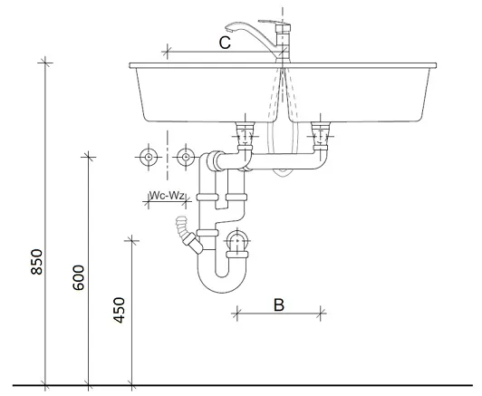 schemat punkt hydrauliczny umywalka