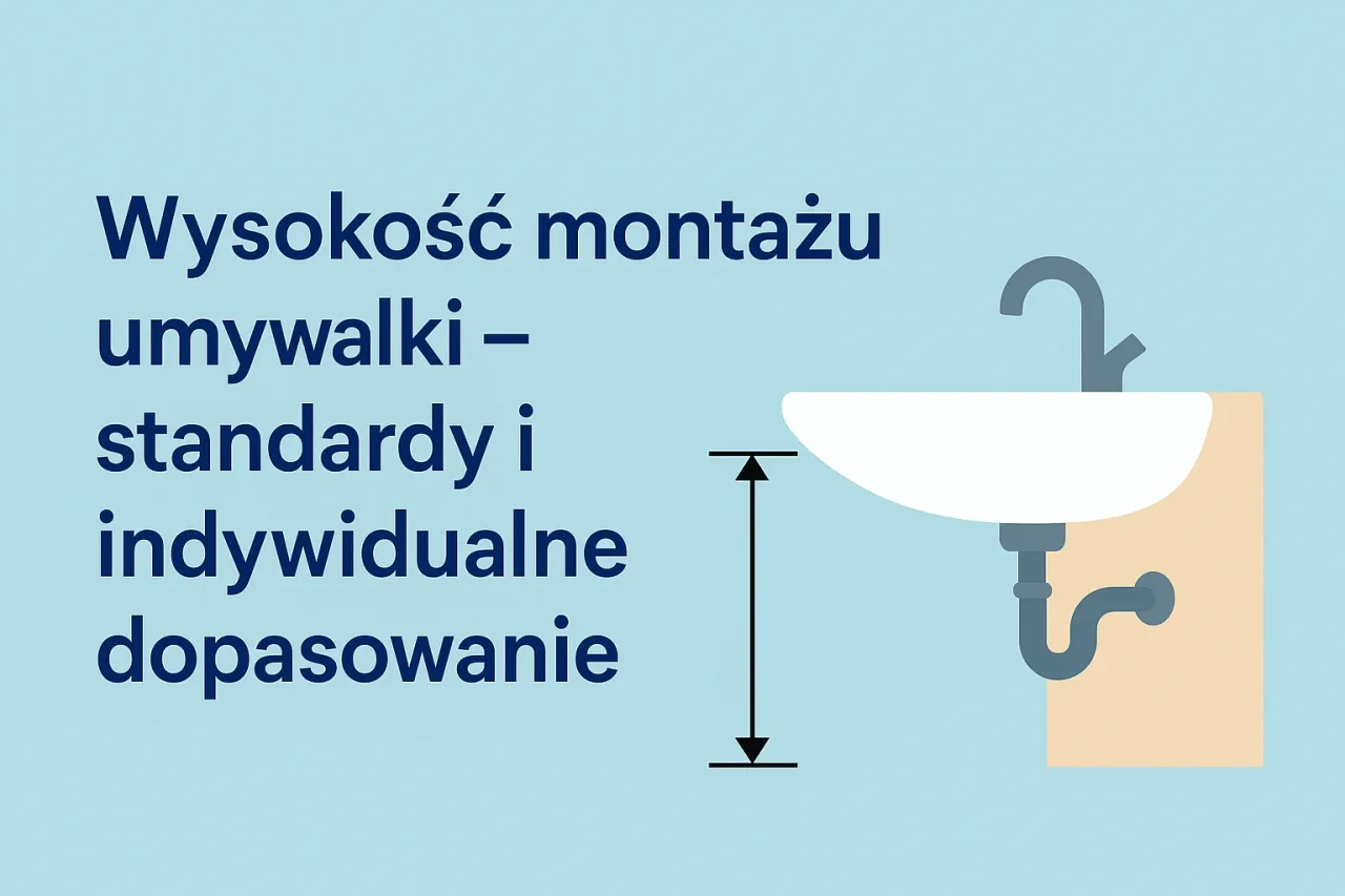 Wysokość montażu umywalki w łazience – standardy i indywidualne dopasowanie. Ilustracja pokazuje umywalkę z zaznaczoną wysokością montażu.