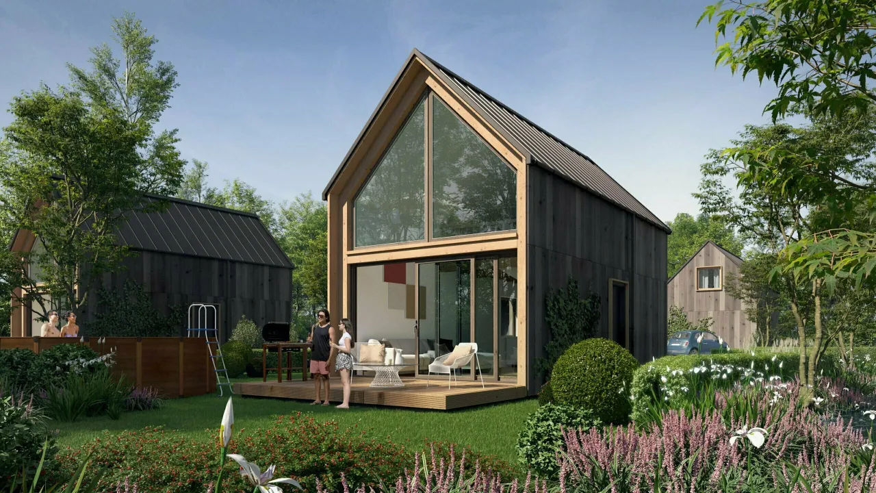 Nowoczesne domki letniskowe w otoczeniu zieleni, idealne dla turyst&oacute;w. Wysoka rentowność wynajmu domk&oacute;w letniskowych to cel inwestycji.