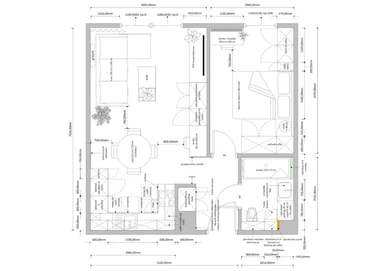 porównanie projektu koncepcyjnego i kompleksowego wnętrza